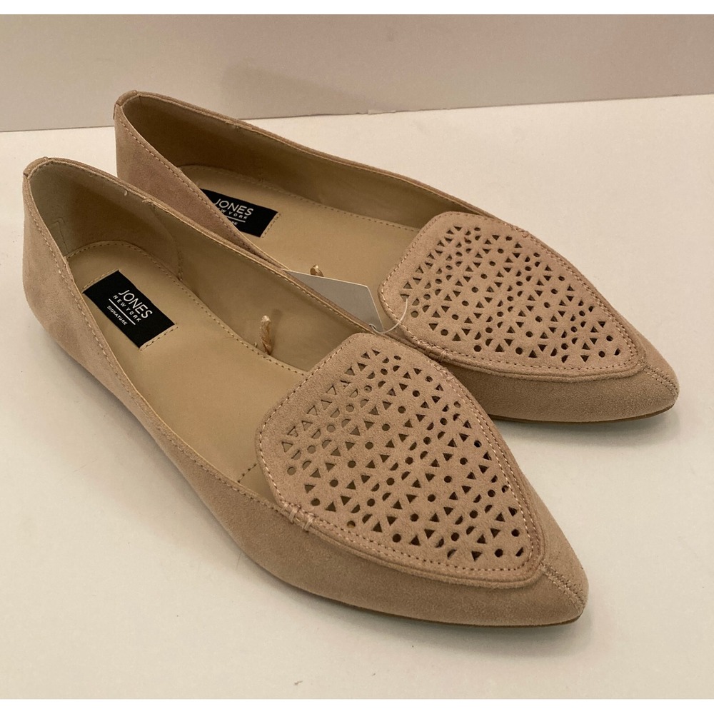 NWT JONES NEW YORK Flat Shoes Womens 7M Beige Samantha Faux Suede Slip On Light - Picture 2 of 10